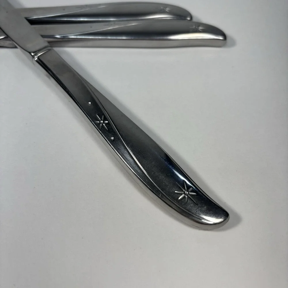 Vtg Oneida Stainless Steel Steak Knives Set of 3 Starburst Star Retro MCM